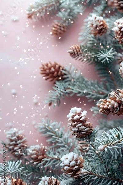Fototapeta December 2025: Snowflake and Christmas Tree Branch Design for Advertising.
