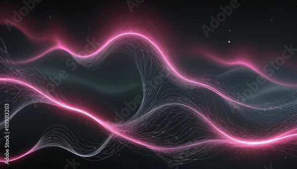 Fototapeta Pink digital brainwaves in space, good for neural connections, neural network portrayal and artificial intelligence