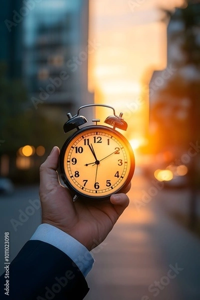 Obraz Time running out, hand holding a vintage alarm clock. business concept. deadline concept