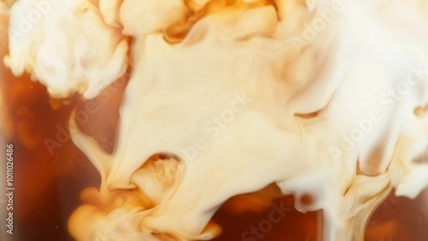 Fototapeta Macro Shot of Milk Mixing with Coffee Drink in Detail.