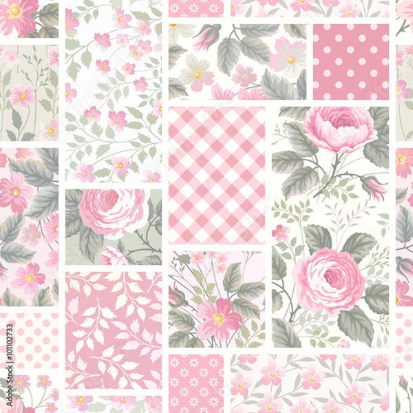 Obraz seamless floral patchwork pattern with roses in pastel colors