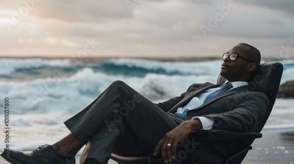 Obraz businessman on the beach