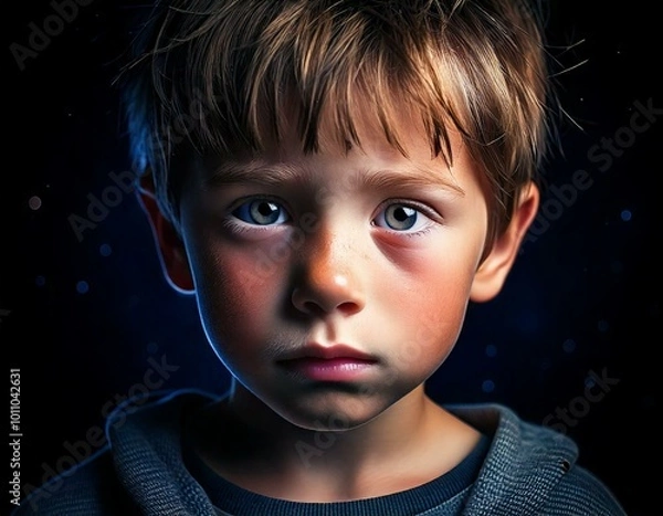 Fototapeta close up picture of a sad looking child