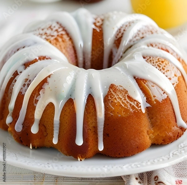 Fototapeta   Vanilla bundt cake topped with vanilla bean sugar glaze