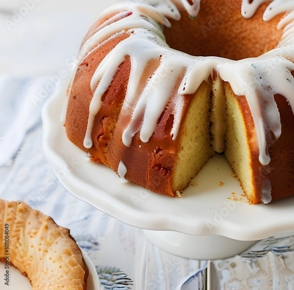 Fototapeta   Vanilla bundt cake topped with vanilla bean sugar glaze