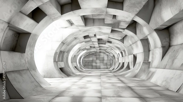 Fototapeta Abstract geometric interior design structure, presented through 3D rendering and illustration