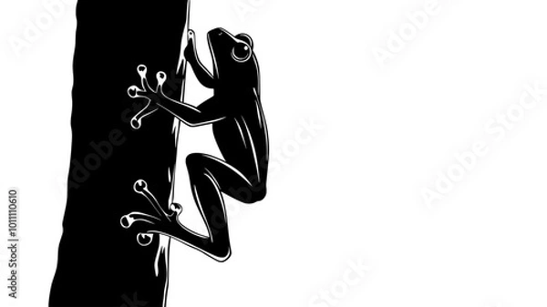 Fototapeta Frog climbing the side of a tree, gripping onto the surface with both front legs, vector illustration art