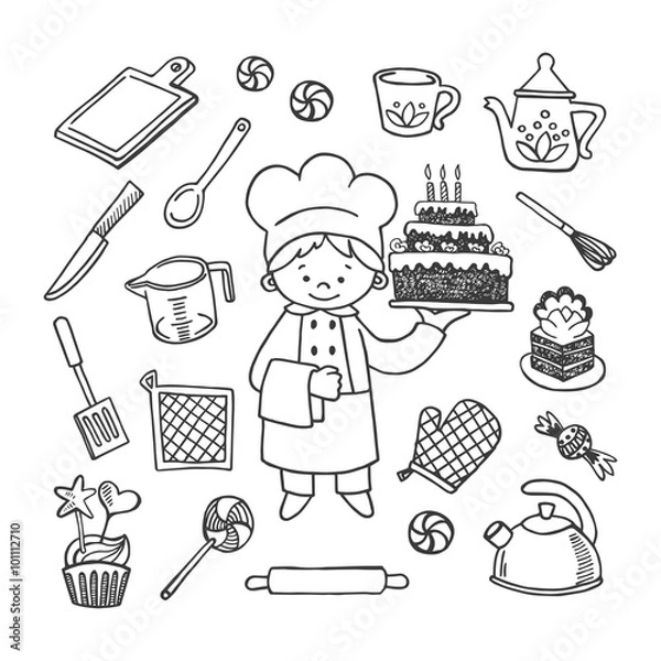 Fototapeta Cook's tools vector set