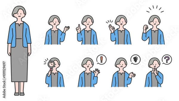 Fototapeta シニア女性　上半身・表情バリエーション