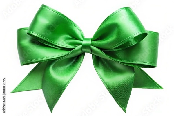 Fototapeta Vibrant green ribbon bow isolated on a white background, perfect for gift wrapping, crafts, and decorative accents in