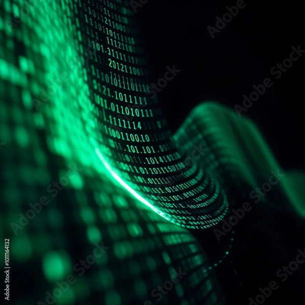 Fototapeta Digital Binary Code Wave in Blue and Green Tones