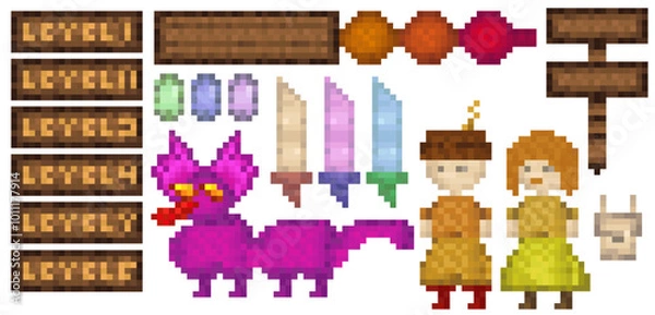 Fototapeta pixel game interface