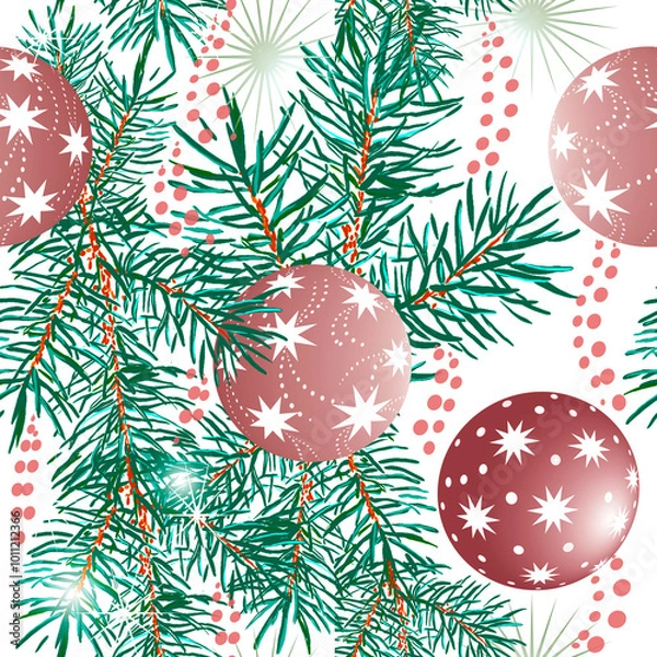 Obraz christmas background with balls and fir branches