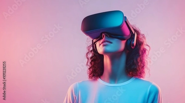 Fototapeta VR headset experience, abstract background.