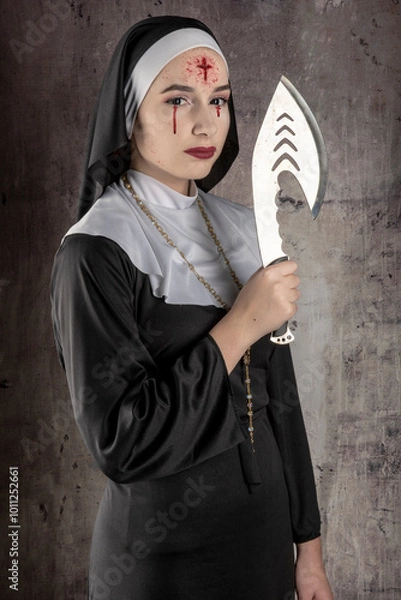 Fototapeta portrait of a person with a knife