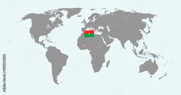 Fototapeta Pin map with Burkina Faso flag on world map. Vector illustration.