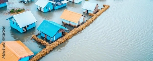 Fototapeta Coastal villages building makeshift flood walls to protect from the next inevitable storm surge, representing the continuous fight for survival against climate forces