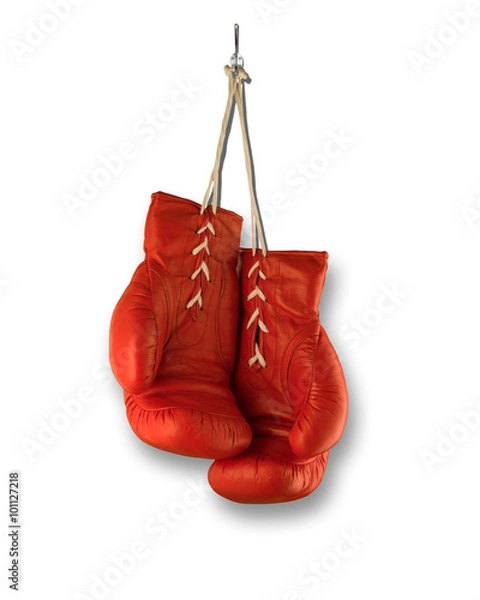 Fototapeta Red Boxing Gloves isolated on white background with shadow