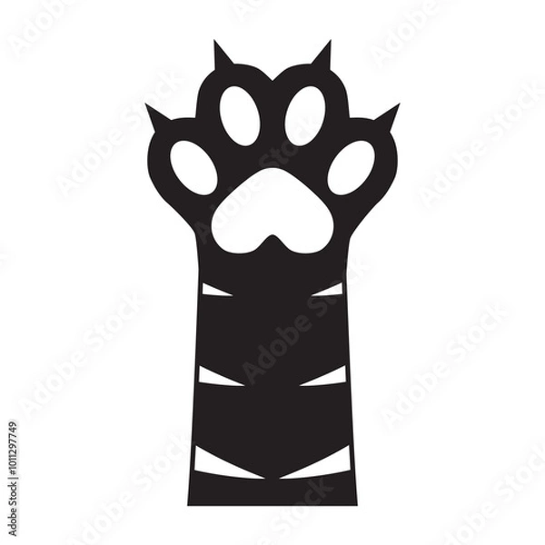 Fototapeta The cat's paw icon. Black silhouette of a cat's paw with claws. Vector illustration for design and web.