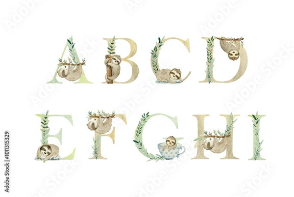 Fototapeta Watercolor animals letters.