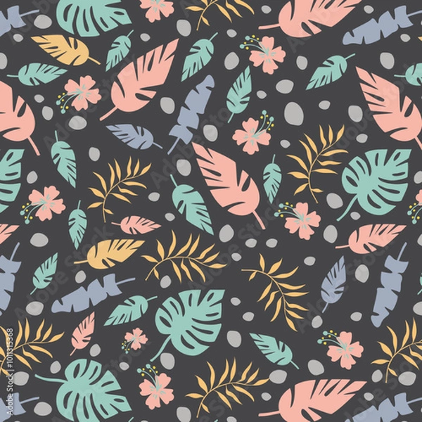 Fototapeta Abstract art nature background vector. Modern shape line art wallpaper. Boho foliage botanical tropical leaves and floral pattern design for summer sale banner , wall art, prints and fabrics.