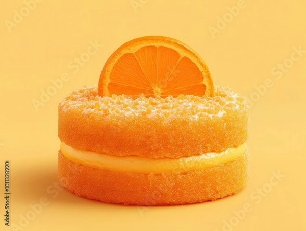 Obraz Orange cake crumbs flat design, front view, baking class, 3D render, complementary color scheme