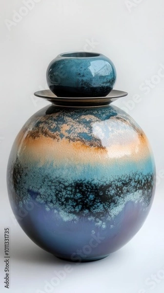 Obraz Raku pottery flat design front view Zen garden influence water color Complementary Color Scheme