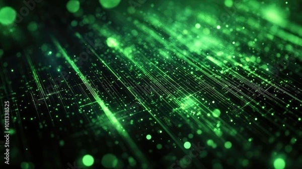 Fototapeta Abstract texture showcasing a vast data background symbolizing the dynamic nature and framework of advanced technology in green and black tones