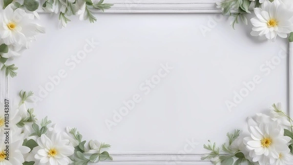 Fototapeta frame of daisies on a wooden background