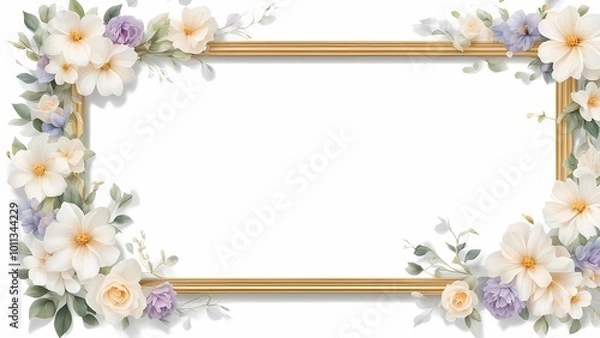 Fototapeta frame of flowers and butterflies