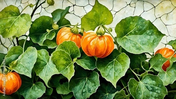Fototapeta pumpkin and leaves