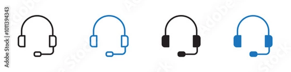 Fototapeta Headset icon linear graphics set vector in black