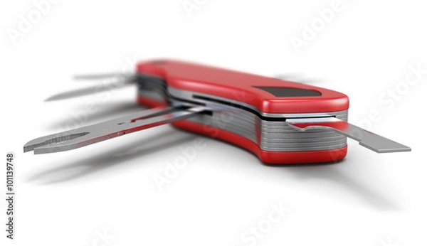 Fototapeta Army folding knife on a white background.