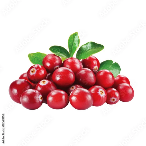 Fototapeta Fresh Red Cranberries Pile isolated on white or transparent background, png clipart, design element. Easy to place on any other background.