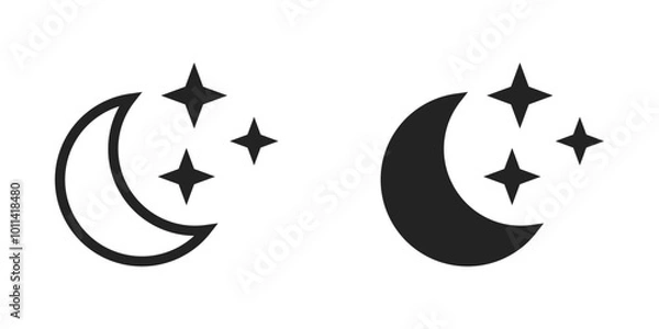 Fototapeta Moon and star black shaped and outlined isolated illustration set for UI. Vector icons in flat style
