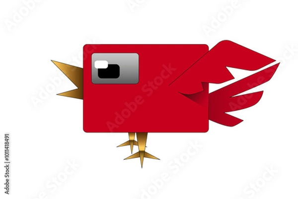 Fototapeta An isolated geometric, square-shaped, red bird graphic with a minimalist design. Vector illustration