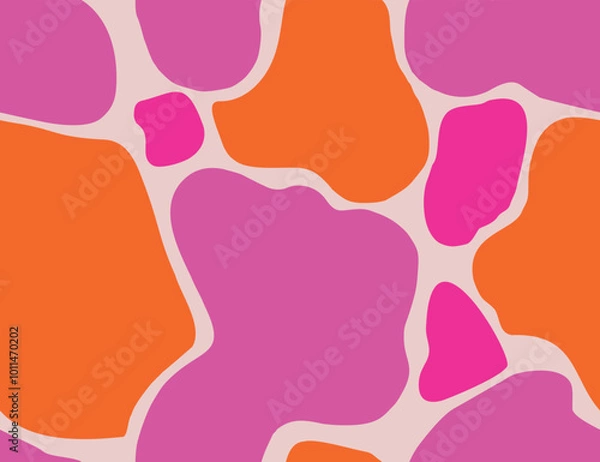 Fototapeta Playful Spotted Seamless Pattern with Neon Orange and Pink Colored Abstract Shapes. Trendy Vibrant Background with Liquid Stains and Blots. Bright Minimal Aesthetic. Repeat vector illustration