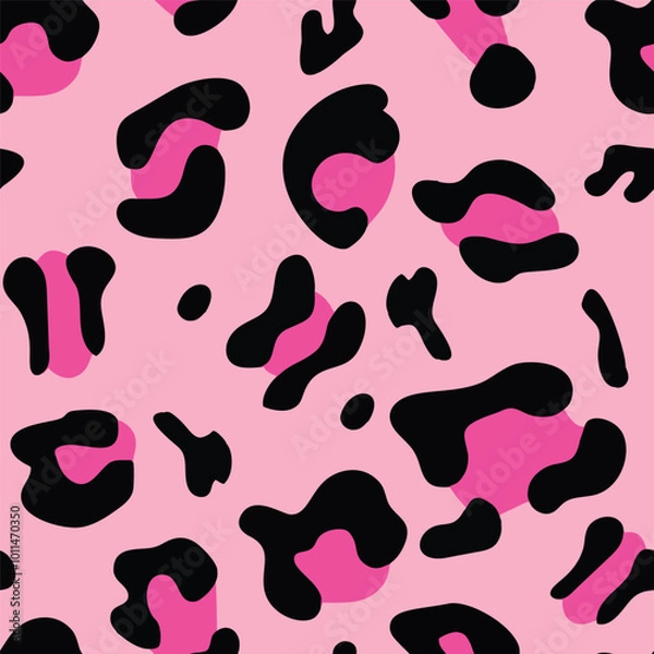 Fototapeta Pink and black leopard skin fur print pattern. Great for classic animal product design, fabric, wallpaper, backgrounds, invitations, packaging design projects. Surface pattern design.