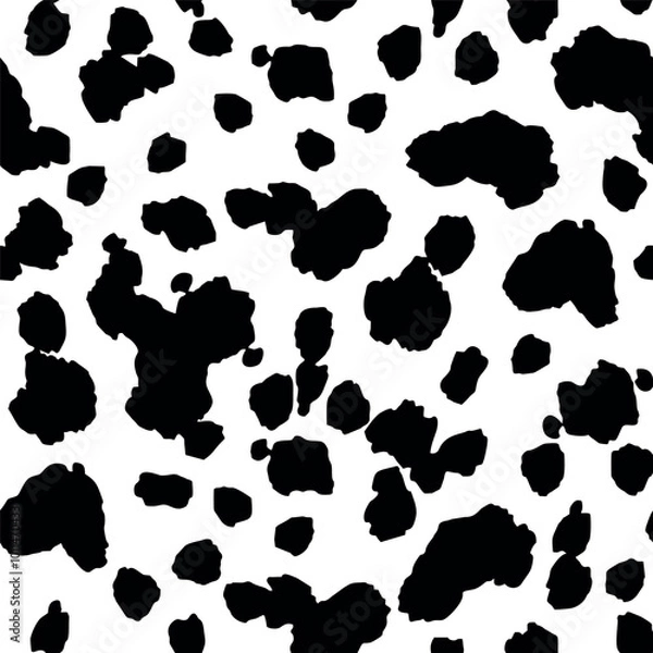 Fototapeta Seamless black and white cow spot print pattern. Animal skin texture. Template for wallpaper, pattern fills, web page background, surface textures. Vector Flat Cartoon Illustration for Fabric