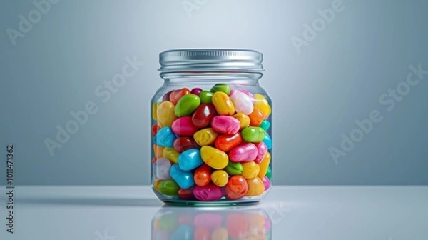 Fototapeta Colorful Candy in Glass Jar on White Background
