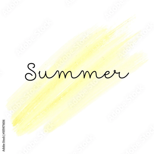 Fototapeta Brush stroke illustration, abstract watercolor Yellow stain. Watercolor background with lettering Summer. Design Art Object for Card, Poster, Banner. Hand Drawn Bright Illustration.