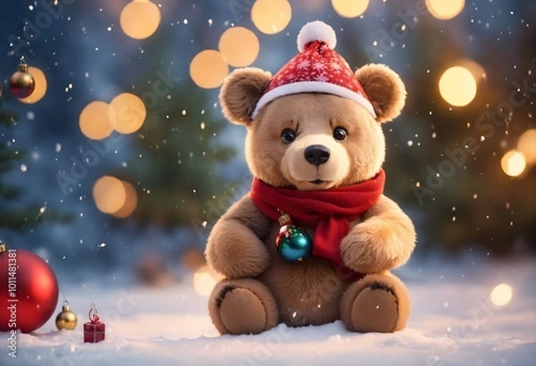 Obraz teddy bear with christmas gift