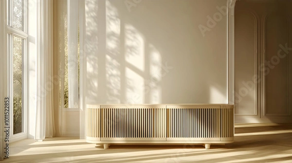 Fototapeta Elegant Light-Colored Sideboard with Vertical Slats
