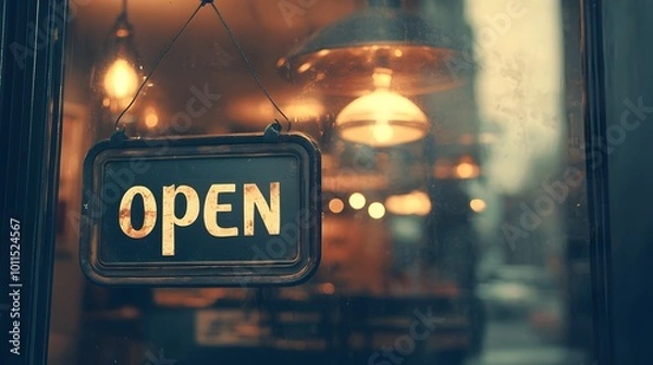 Fototapeta Open Sign on Shop Window  Welcome  Business  Retail  Entrance