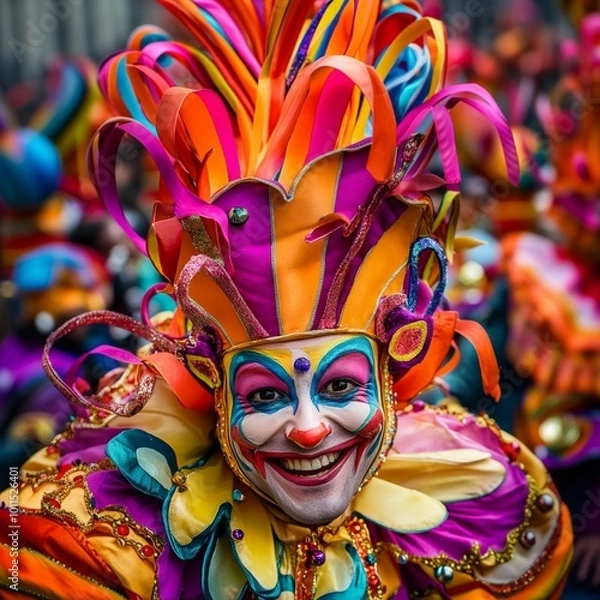 Obraz Vibrant Carnival Clown in Festive Colors at a Joyful Street Parade