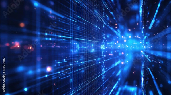 Fototapeta The mesmerizing dance of binary code lights up the digital landscape in shades of blue