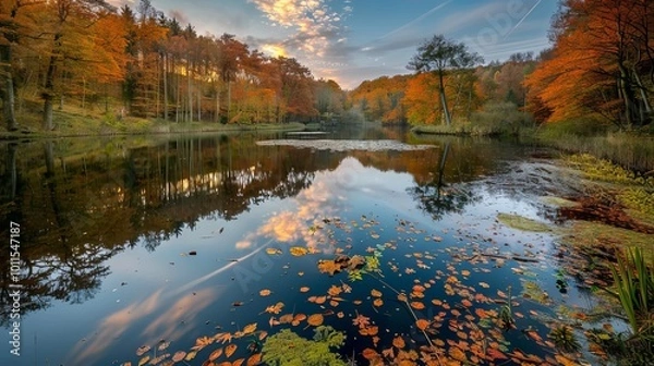 Fototapeta autumn landscape with lake