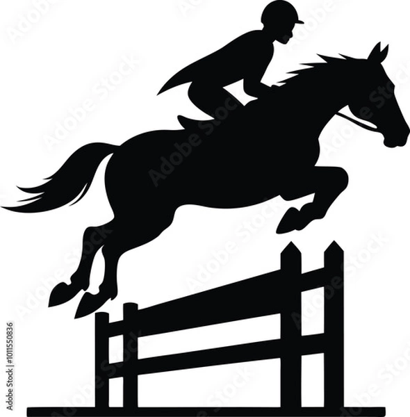 Fototapeta  Horse and rider jumping over a hurdle. Hand drown horse vector.