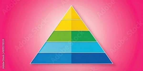 Fototapeta A Multicolored Pyramid Diagram with Five Layers on a Pink Gradient Background