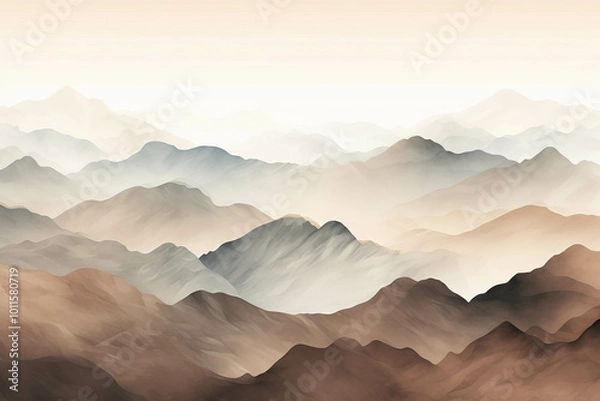 Fototapeta Serene Mountain Range in Soft Watercolor Design
